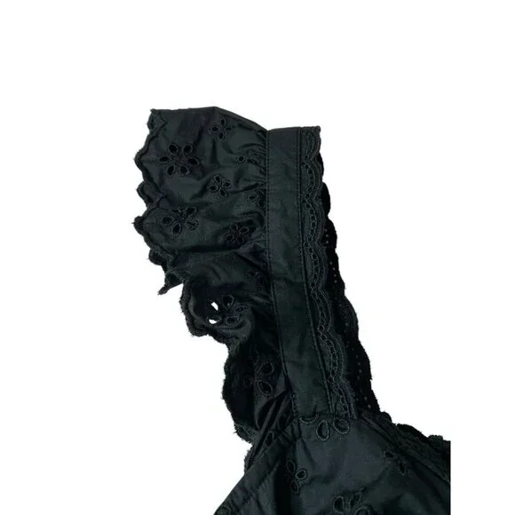 Gap Eyelet Flutter Sleeve Tank Top Women’s Sz L Black Buttons Cottagecore - Picture 4 of 7